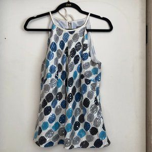 Ann Taylor Sequin Blue Black Gray Print Sleeveless Top Size 10